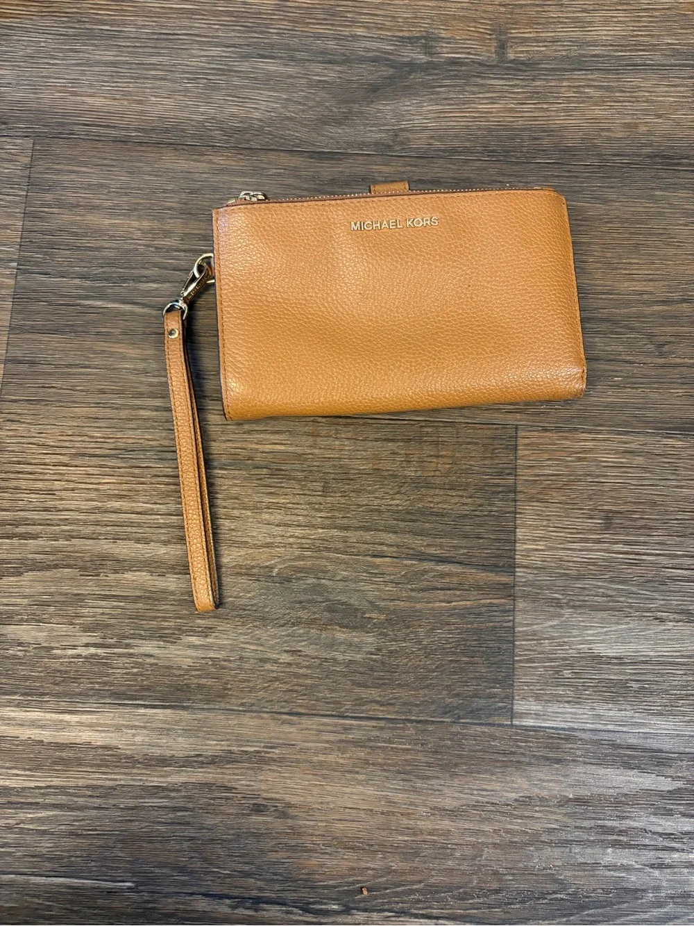 Michael Kors Brown Pebbled Leather w/Gold Accents Double Zip Wristlet